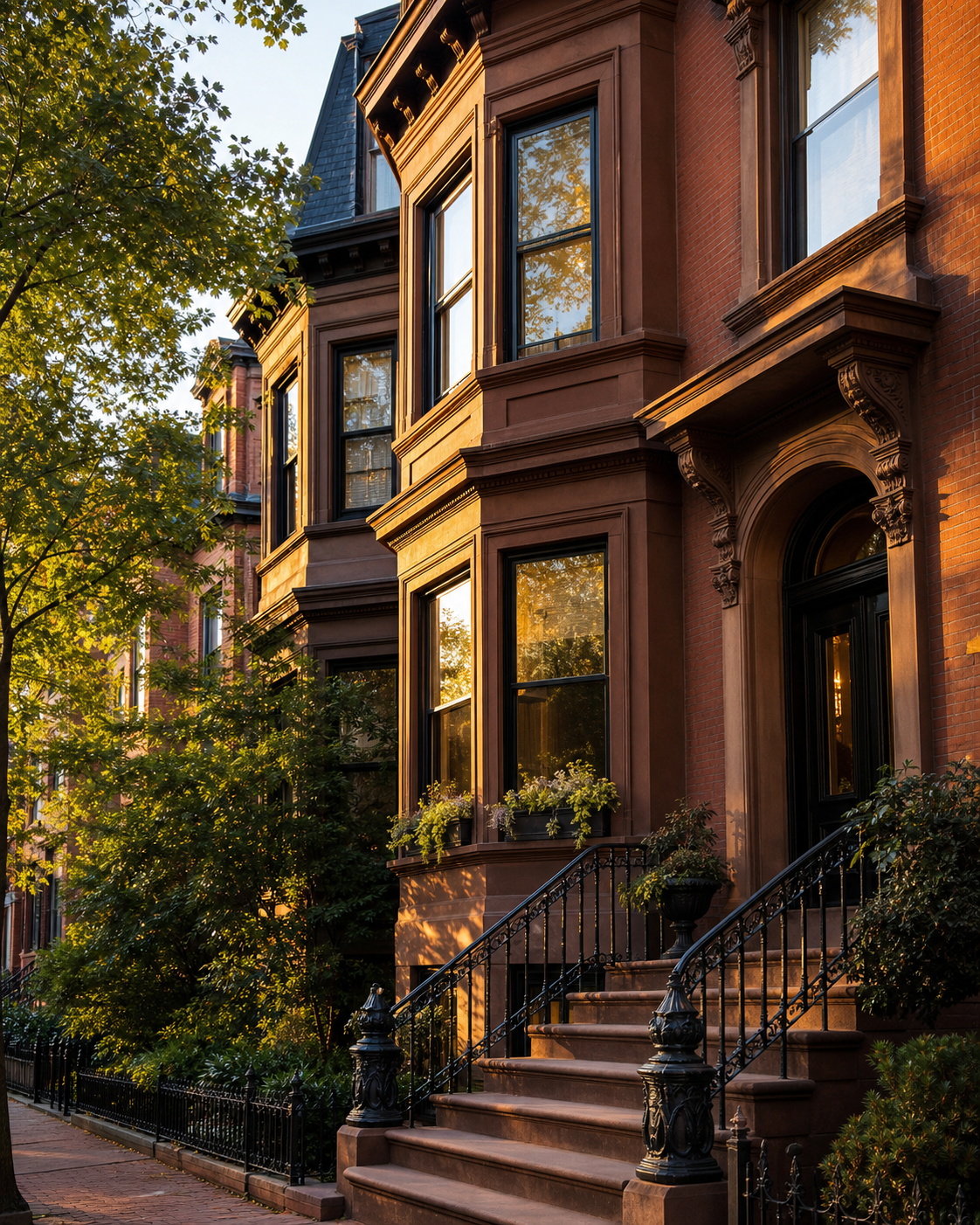Beacon Hill brownstone at golden hour